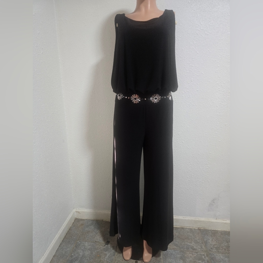Frank Lyman Design Black Jumpsuit with Decorative Belt